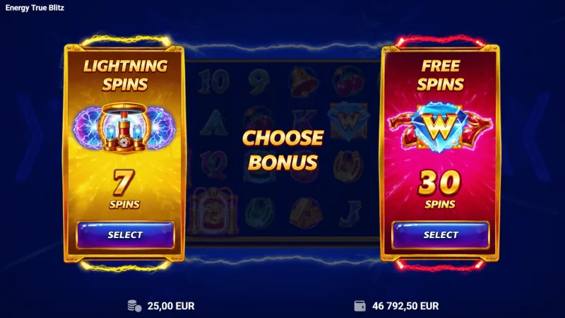 Energy True Blitz – Lightning Spins változat kiválasztása